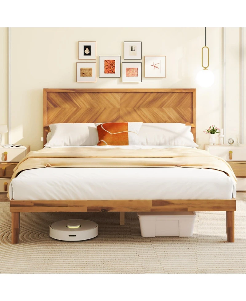 Gouun Rubberwood Platform Bed Frame with Storage Drawers and Headboard