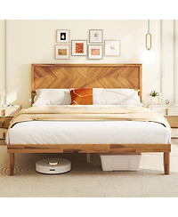 Gouun Rubberwood Platform Bed Frame with Storage Drawers and Headboard