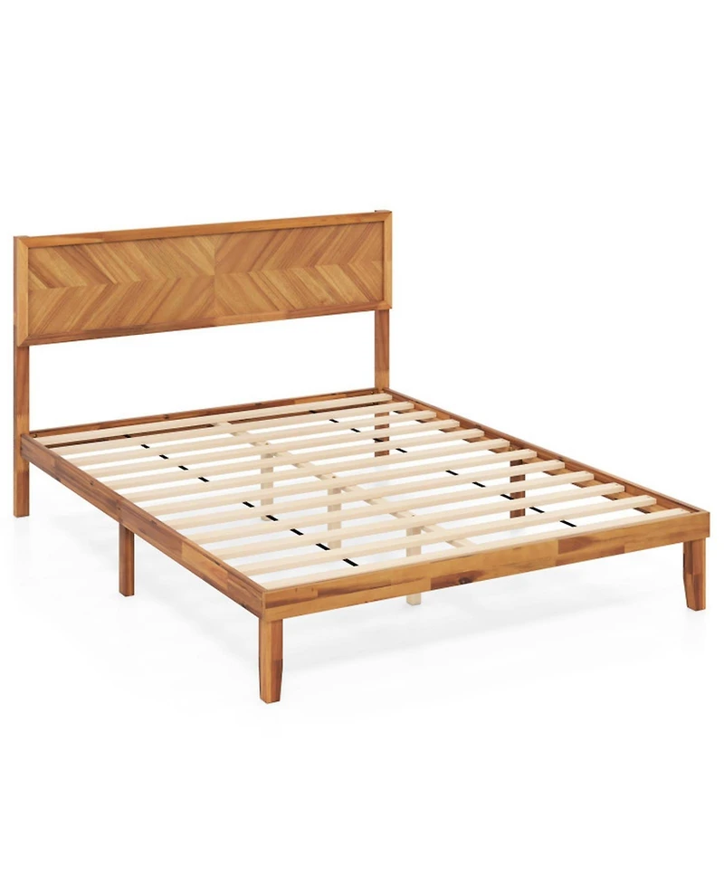 Gouun Rubberwood Platform Bed Frame with Storage Drawers and Headboard