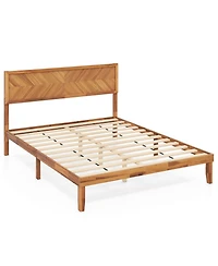Gouun Rubberwood Platform Bed Frame with Storage Drawers and Headboard