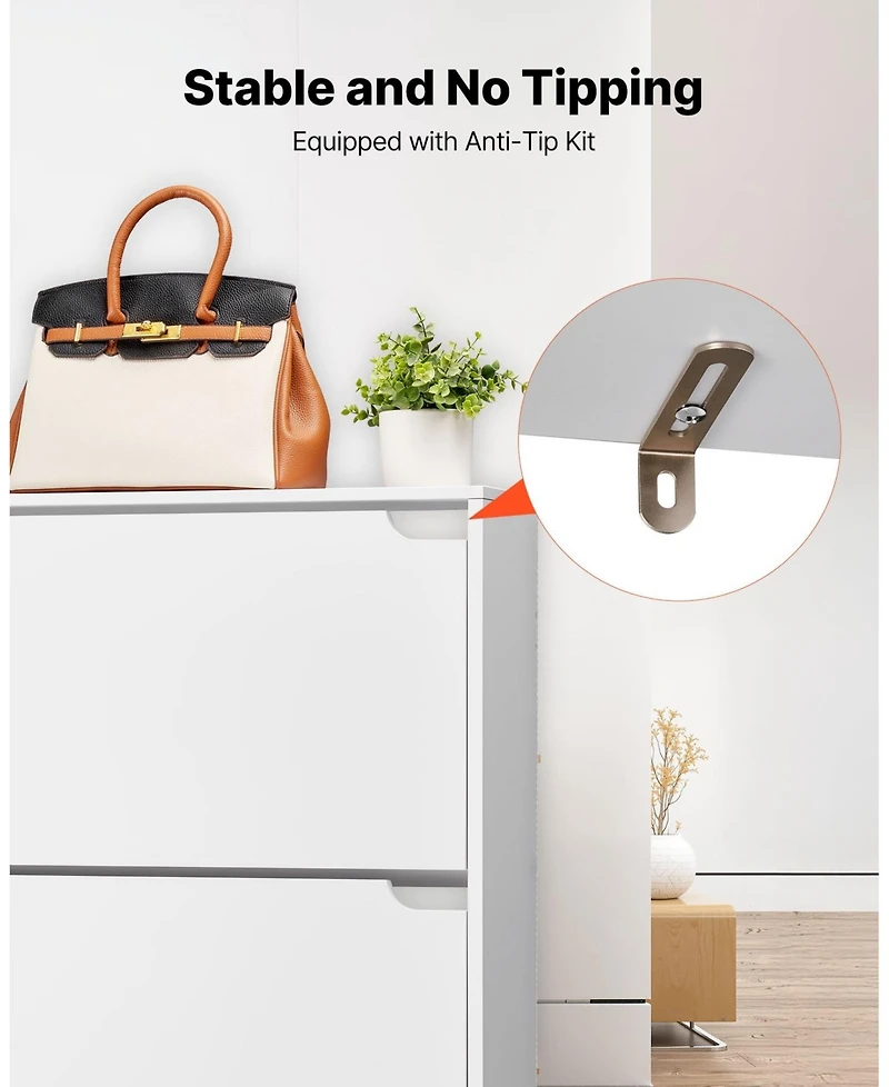 Gouun 3-Drawer Flip-Down Shoe Storage Cabinet with Anti-Tip Device