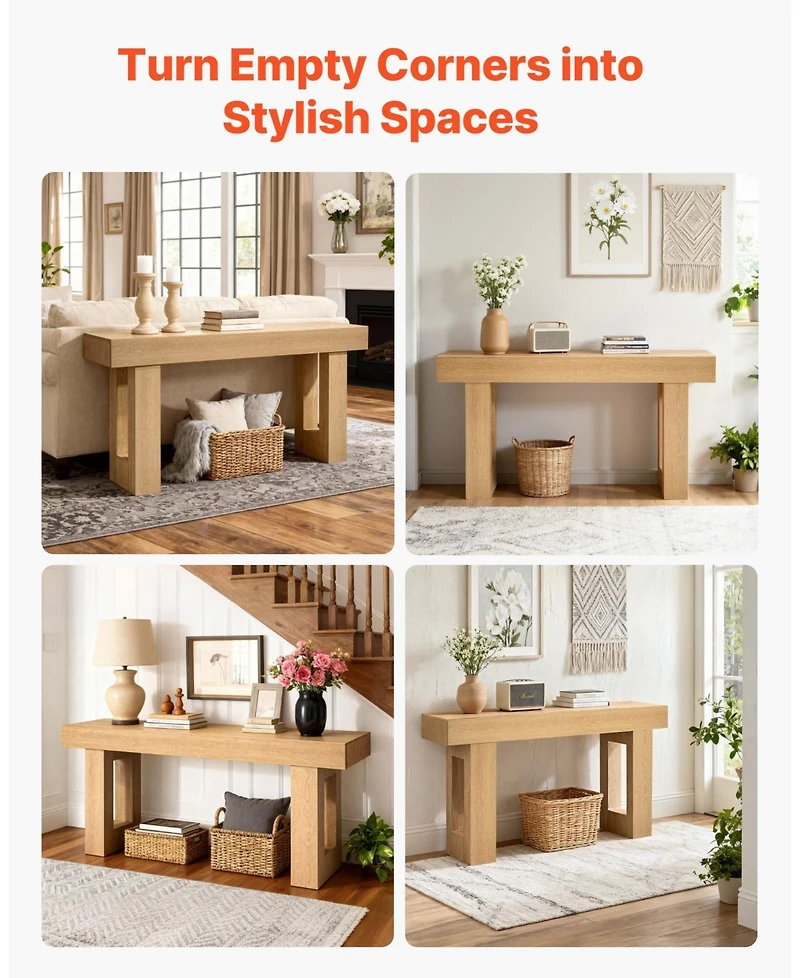 Gouun 63 Inch Farmhouse Console Table with Shelf and Hidden Storage