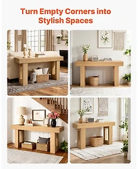 Gouun 63 Inch Farmhouse Console Table with Shelf and Hidden Storage