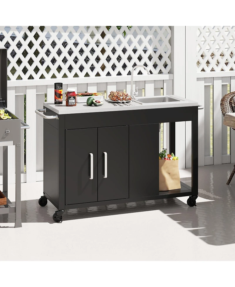 Sugift 56 in Outdoor Grill Table with Sink and Stainless Steel Top