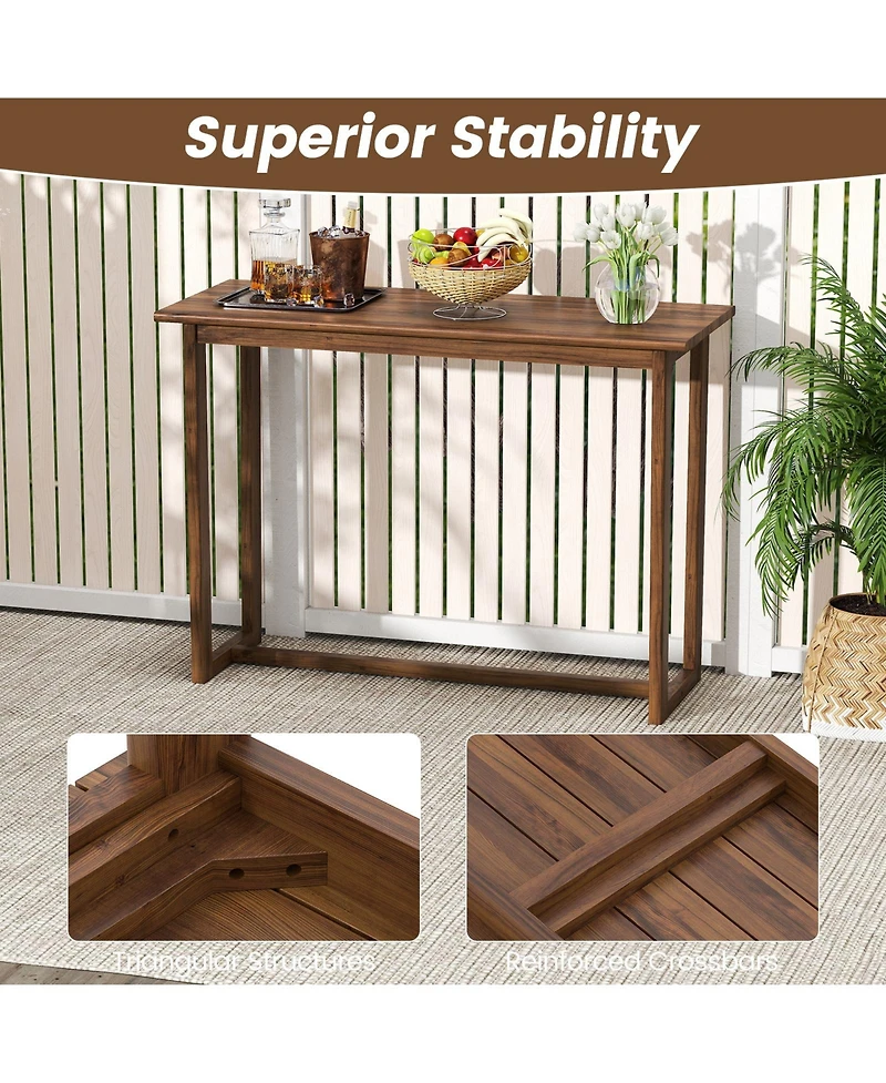 Sugift 59 in Outdoor Bar Table with Slatted Tabletop
