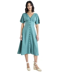 Maggy London Women's Button-Front V-Neck Midi Dress
