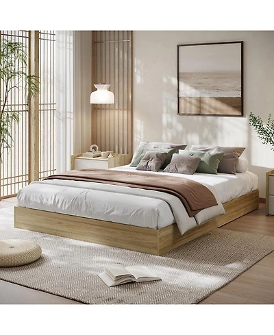 gaomon Wood Platform Bed Frame Sturdy Wooden Bed Slat Support No Box Spring Minimalist Floor-Standing Easy Assembly Burlywood