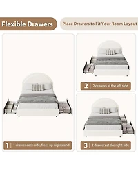 gaomon Bed Frame Storage Drawers Upholstered Boucle Platform Round Headboard Heavy Duty Noise-Free No Box Sprin