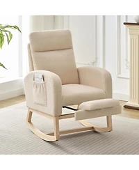 gaomon Wingback Rocking Accent Chair with Side Pockets and Wood Legs