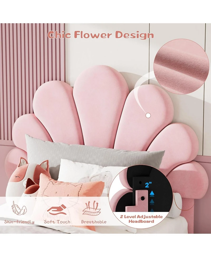gaomon Metal Petal Bed for Bedroom, Modern Design, Soft Fabric Upholstery, No Box Spring Needed