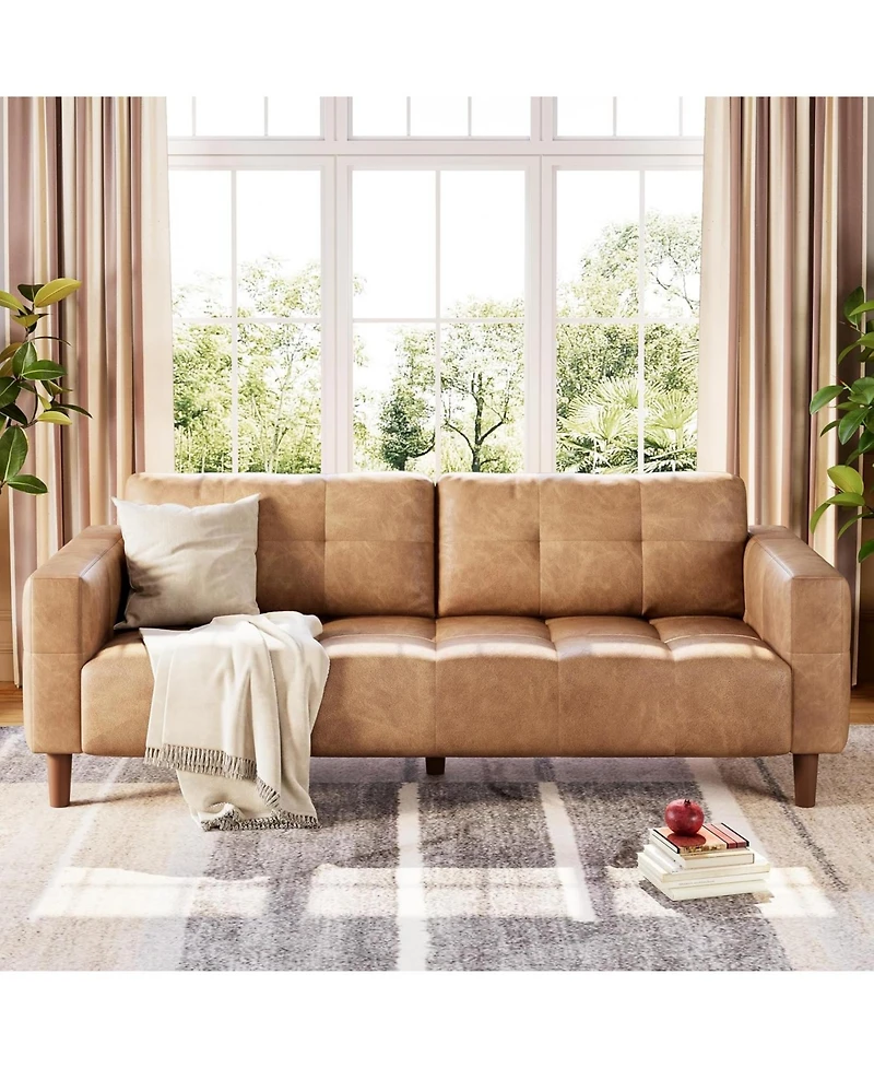gaomon 83" Faux Leather Sofa, 3-Seater Couch with Deep Seats, Wide Arms and Pillows for Living Room