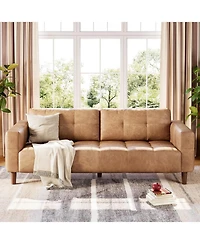 gaomon 83" Faux Leather Sofa, 3-Seater Couch with Deep Seats, Wide Arms and Pillows for Living Room