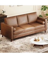 gaomon 81" Faux Leather Sofa, Mid-Century Modern 3-Seater Couch with Deep Seat and Removable Cover