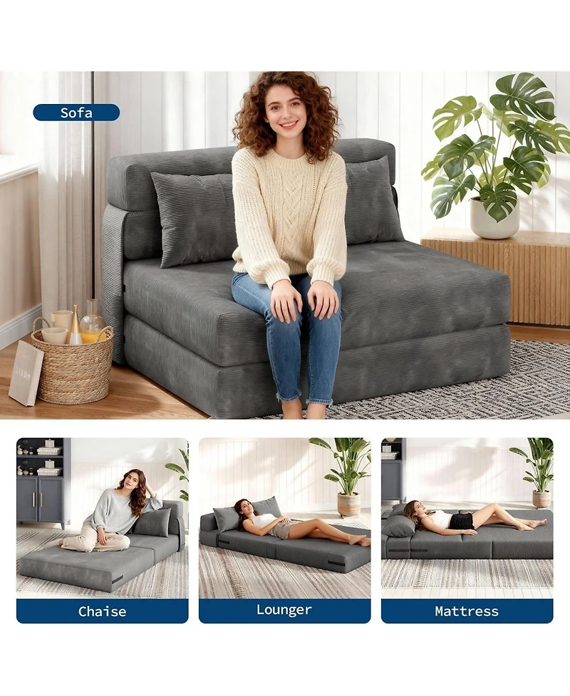 gaomon 76" Folding Sofa Bed, Convertible Futon Couch with Pillow, Linen Fabric for Small Spaces