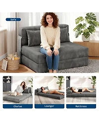 gaomon 76" Folding Sofa Bed, Convertible Futon Couch with Pillow, Linen Fabric for Small Spaces