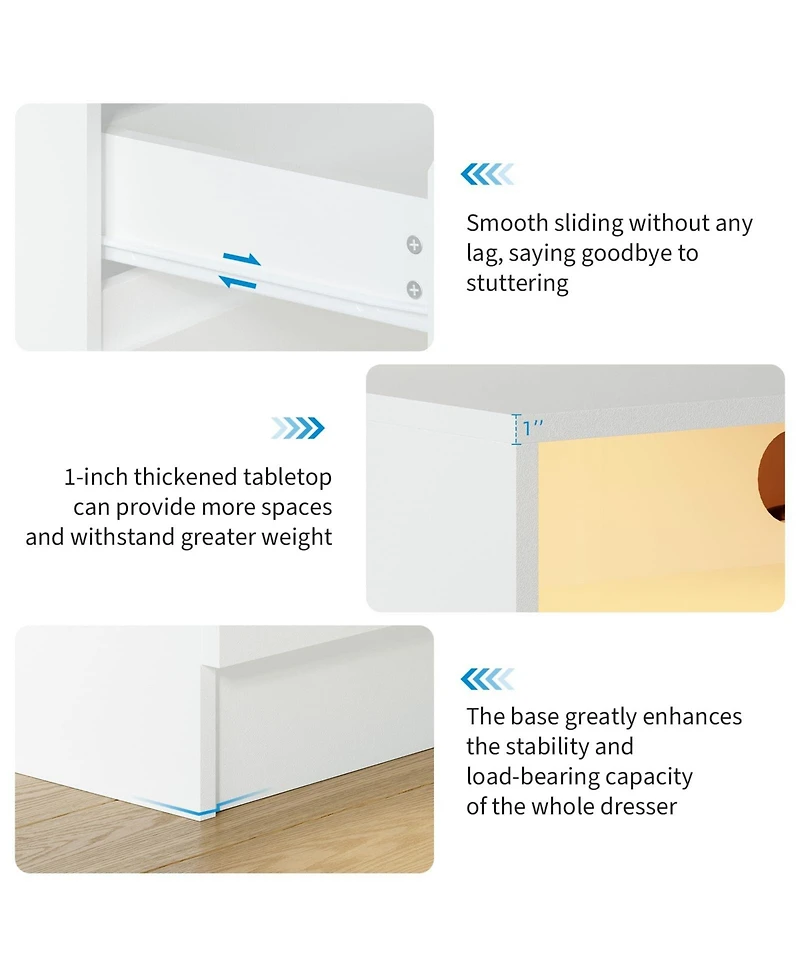 gaomon 4 Drawer Double Dresser with Power Outlet, Accent Chests of Drawers with Led Light, Modern Storage Dresser with Charging Station