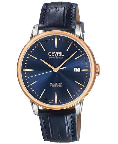 Gevril Men's Mulberry Swiss Automatic Leather Strap Watch