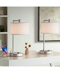 360 Lighting Colby 21" High Small Modern Desk Lamps Set of 2 Usb Port Smart Socket Nickel Finish Metal Charging