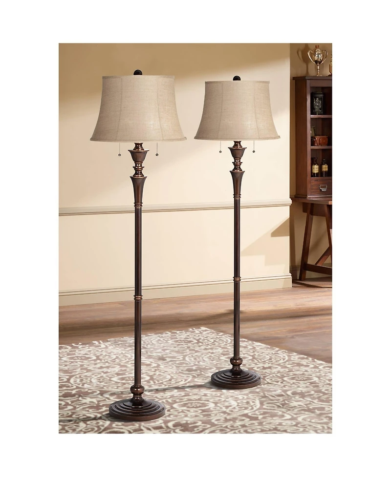 Regency Hill Brooke Traditional 60" Tall Standing Floor Lamps Set of 2 Lights Pull Chain Metal Bronze Finish Living Room