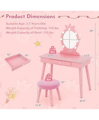 Gouun Kids Vanity Set with Led Lighted Mirror and Adjustable Brightness