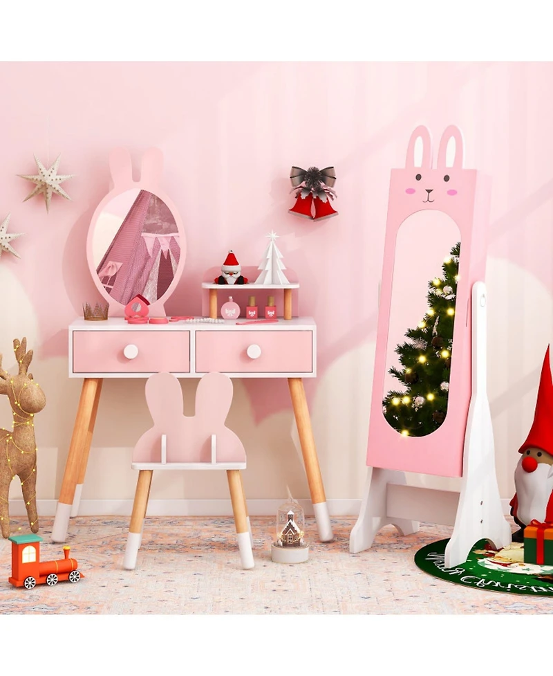 Gouun Princess Vanity Table and Chair Set with Jewelry Armoire and Mirror