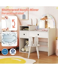 Gouun Kids Vanity Desk and Chair Set with Colorful Lights and Open Shelves