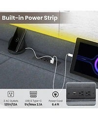 Gouun Queen Metal and Wood Bed Frame with Led Lights and Charging Station