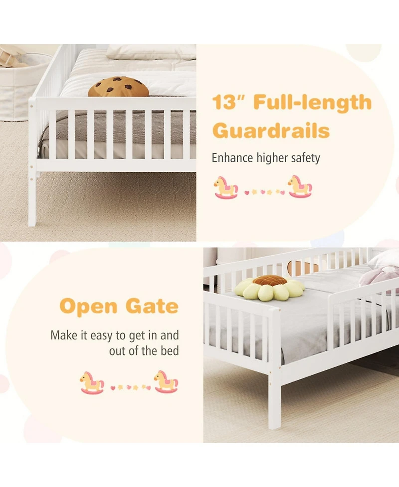 Gouun Twin Kids Montessori Bed with Storage Shelves and House-Shaped Headboard