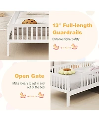 Gouun Twin Kids Montessori Bed with Storage Shelves and House-Shaped Headboard