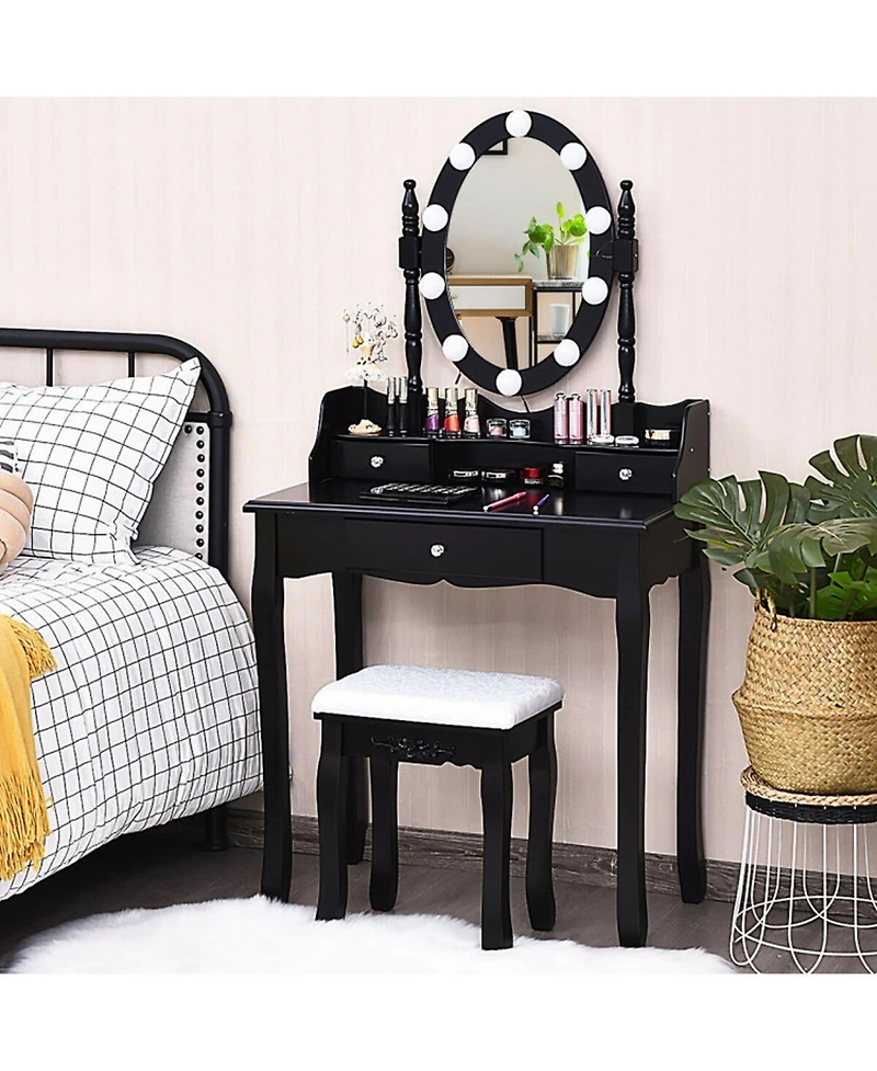 Gouun Oval Mirror Makeup Vanity Set with 10 Led Dimmable Bulbs and 3 Drawers