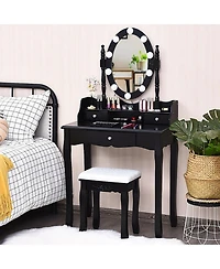 Gouun Oval Mirror Makeup Vanity Set with 10 Led Dimmable Bulbs and 3 Drawers