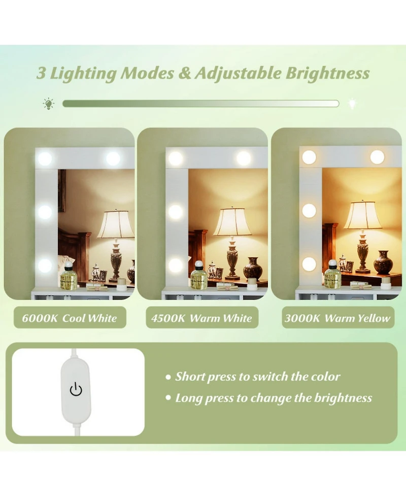 Gouun 31.5 in Vanity Desk with 3 Lighting Modes and Storage Shelves