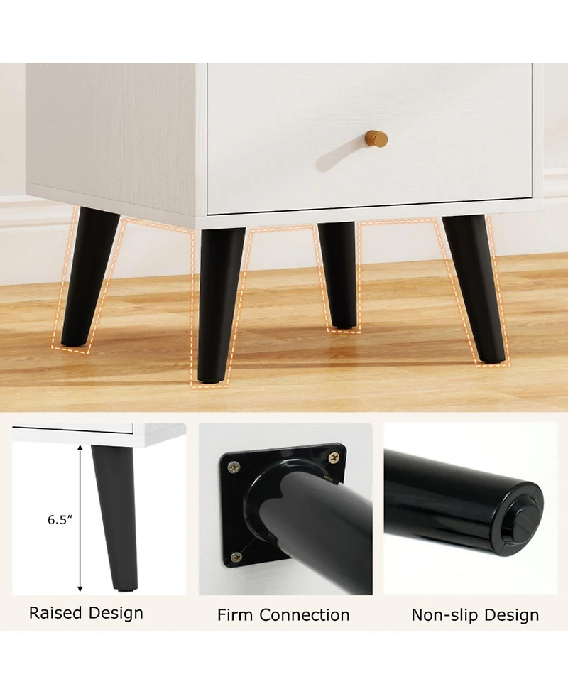 Gouun Mid-Century Modern 2-Drawer Nightstand with Golden Knobs