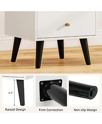 Gouun Mid-Century Modern 2-Drawer Nightstand with Golden Knobs