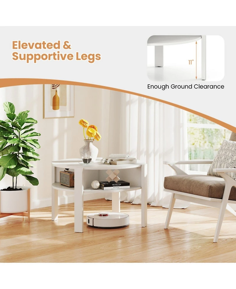 Gouun 29.5 in Round Coffee Table with Side Storage Shelves for Small Spaces