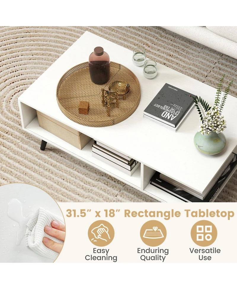 Gouun 31.5 in Mid-Century Modern 2-Tier Coffee Table with Open Compartments