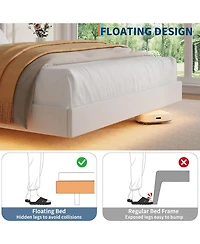 gaomon Floating Bed Frame Led Lights Velvet Upholstered Platform Storage Headboard No Box Spring Noise-Free