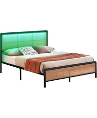 gaomon Bed Frame Rgb Led Lights Boho Metal Headboard Footboard Steel Slats Noise Free No Box Spring