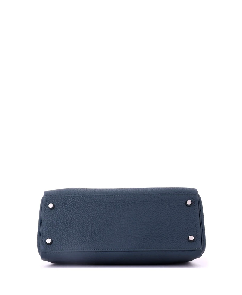 Pre-Owned HERMES Kelly 28 Handbag Green Clemence with Palladium Hardware