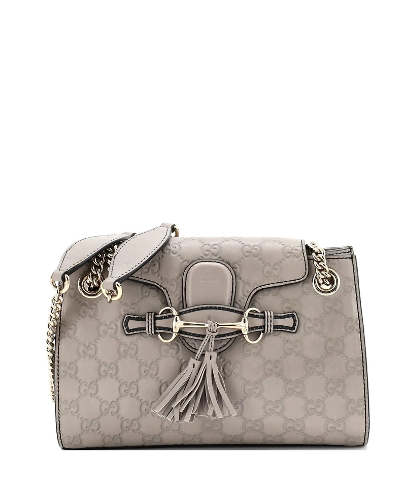 Pre-Owned Gucci Small Emily Chain Flap Shoulder Bag Guccissima Leather