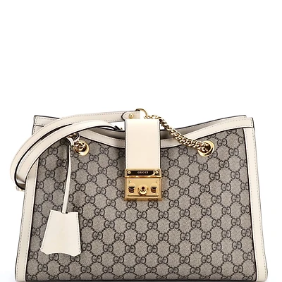 Pre-Owned Gucci Medium Padlock Chain Tote Gg Coated Canvas with Leather