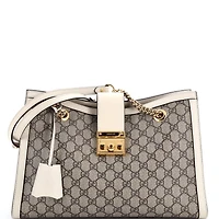 Pre-Owned Gucci Medium Padlock Chain Tote Gg Coated Canvas with Leather