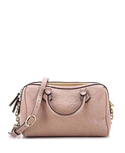 Pre-Owned Gucci Medium Emblem Boston Bag Gg Embossed Leather