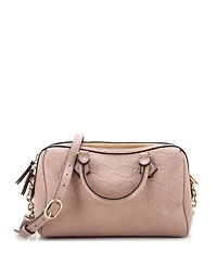 Pre-Owned Gucci Medium Emblem Boston Bag Gg Embossed Leather
