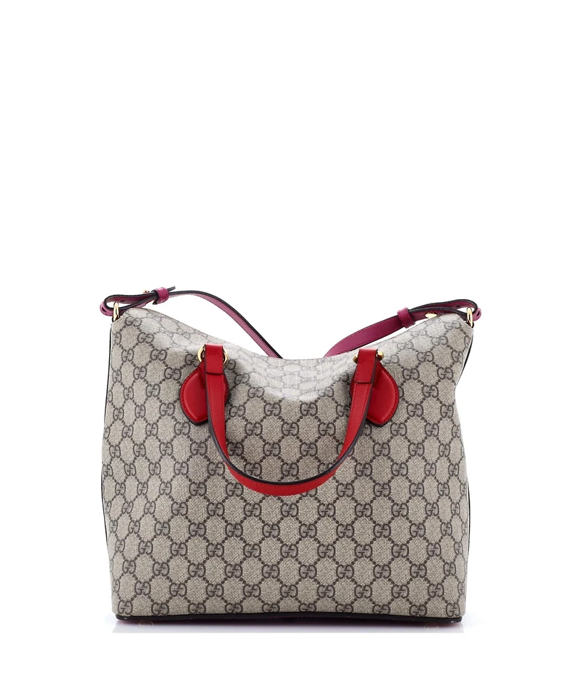 Pre-Owned Gucci Medium Signature Fold Over Tote Gg Coated Canvas with Leather