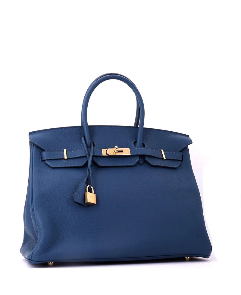 Pre-Owned HERMES Birkin 35 Handbag Blue Clemence with Gold Hardware