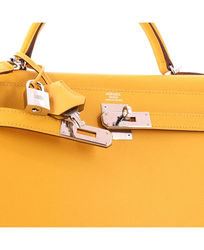 Pre-Owned HERMES Kelly 32 Handbag Yellow Epsom with Palladium Hardware