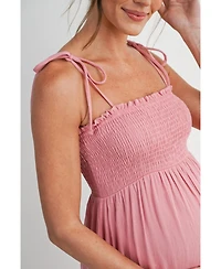 Hello Miz Maternity Smocked Wide-Leg Jumpsuit with Tie Shoulders and Side Slit