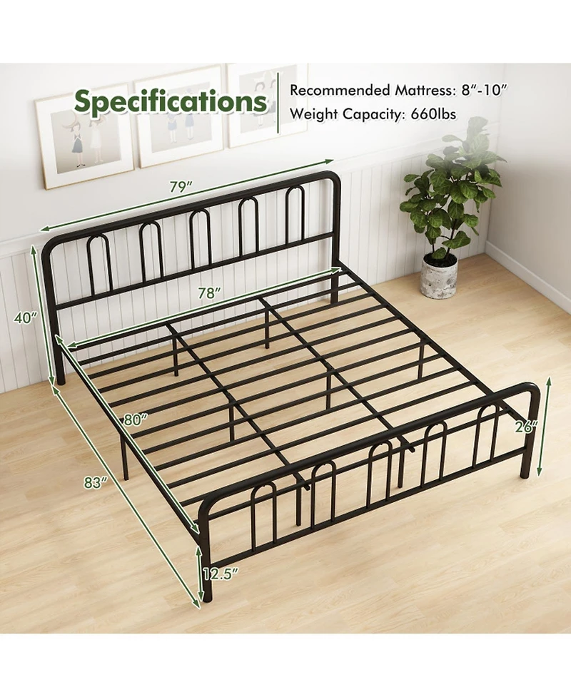 Gouun King Metal Bed Frame with Headboard