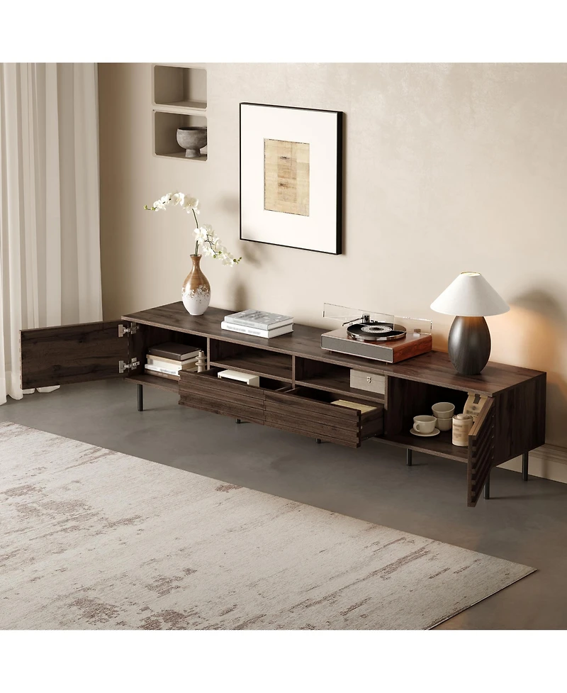 Rainsken 78.7 Inch Rustic Tv Stand for TVs , Wood Media Console Entertainment Center with 2 Doors, Drawers and Open Shelves for Living Room